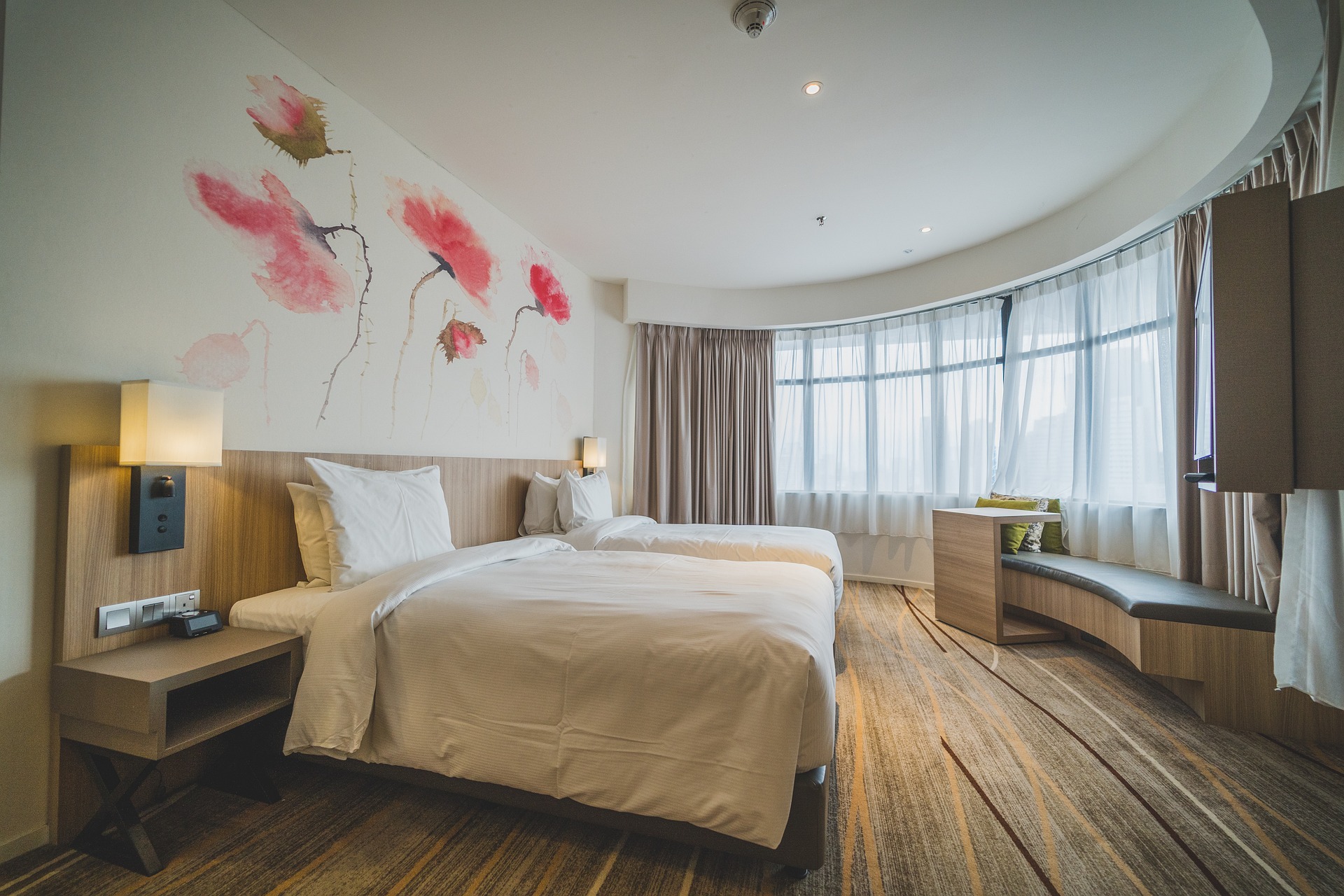 Hotel guestroom with two queen beds